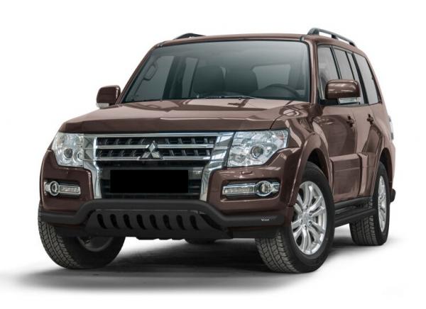 EU-Frontschutzrohr D: 70 mm inkl. Unterfahrschutzplatte, Edelstahl schwarz matt pulverbeschichtet, inkl. EG-Genehmigung für Mitsubishi Pajero Modell 2015